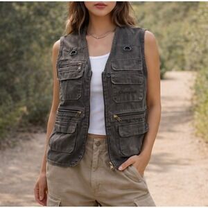 OlympinA Utility Vest Charcoal Grey Multi Pocket Cargo Gorpcore Tactical Small